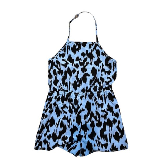 SHEIN Shorts Romper Size 11/12 NWOT Black Blue Girls Animal Print‎ Halter Strap - Picture 1 of 5